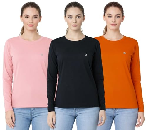 Bahob® 3 Pack Women's Classic-Fit Long Sleeve Crewneck T-Shirt, Multipacks Ladies Long Sleeve T-Shirt Top S-XXL (WFTS-111-A, XXL)