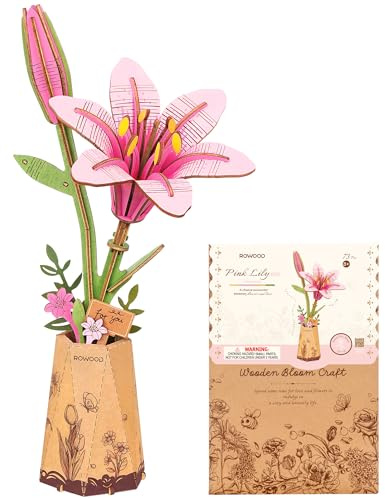 rowood 3D Puzzle DIY Wooden Flower, Artificial Flowers Model Kits to be Assembled, Craft Set for Adults, Best Home Décor and Valentine Toy Gift Kit