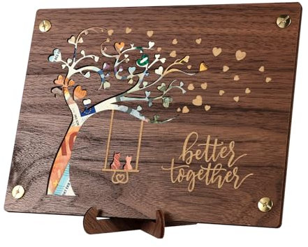 LOVLEY Geldgeschenk Hochzeit – Hochzeitsgeschenke für Brautpaar aus Holz – Kreative Geldgeschenke Verpackung mit elegantem Umschlag (Baum)