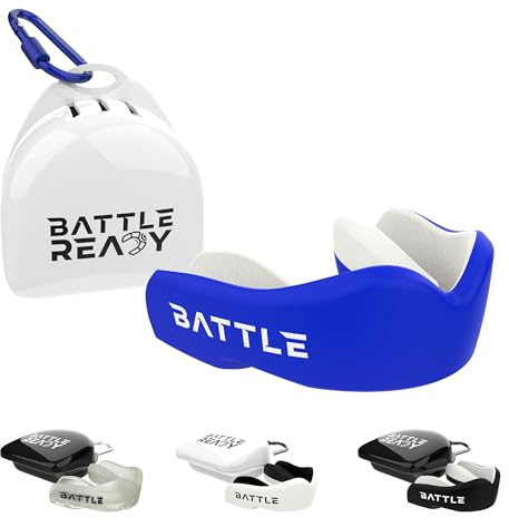 Battle Ready Paradenti con custodia, per adulti e bambini, per rugby, hockey, MMA, boxe, lacrosse, arti marziali, calcio, blu, per ragazzi