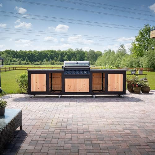 TitanCrafts - The GrillMaster - Grande Außenküche ohne Gasgrill - Outdoorküche wetterfest mit Arbeitsplatte aus Granit - inkl. Stauraum, 8 Rädern - für Garten & Terrasse - 346x68x102cm