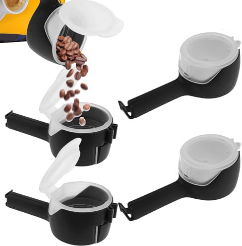 Guniata 4 Stück Verschlussclips Mit Ausschütter,Küchenclips mit Öffnung,Wiederverwendbare Snackspender Clip,Beutelklammern mit Ausgießer für Süßigkeiten Snacks Tiernahrung (Schwarz, 4pcs)