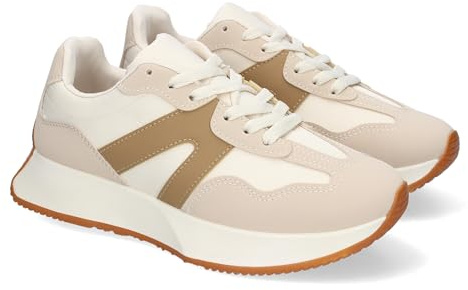 89423 Zapatillas Deportivas Casual para Mujer, Ideales para el Dia a Dia, Detalles Elegantes, Diseno Atractivo y Moderno Que Combina Comodidad y Estilo. Beige Talla 38