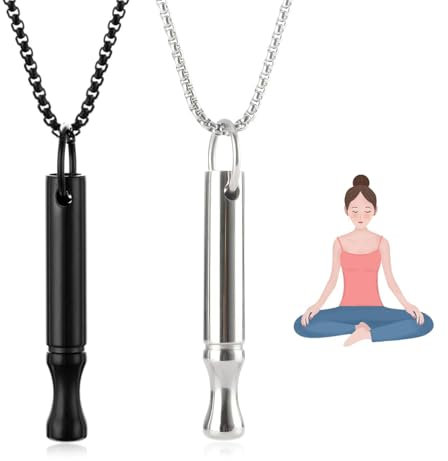 Fonyiunce 2 Stück Rauchentwöhnung Hilfsmitte, Atemkette Hilfsmittel, Rauchentwöhnung Rauchfreikette, V2 Halskette Rauchfrei Original, Stressabbau und Meditation, Angst Atemhalskette(Silber+Schwarz)