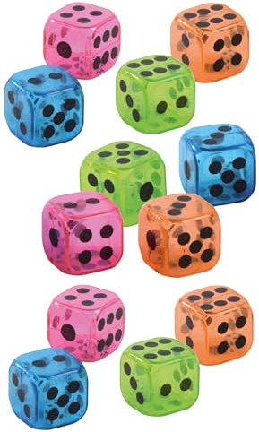 Ameisenkeks® Dadi colorati trasparenti doppi – 12 pezzi – piccoli cubi interni – 27 mm acrilico set di dadi per giochi da tavolo, casinò e feste, colore casuale