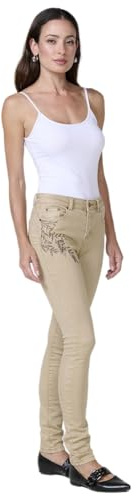 Koroshi Pantalón Jeans Slim Push Up Mujer con Bordado Brillante 2522PT03, de Color Crudo/Off-White, Talla 40