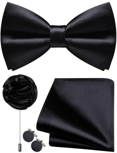 Ailisus Mens Bow Tie and Pocket Square Cufflinks Lapel Pin Set Silk Pre-tied Bowtie Adjustable Wedding Party Business