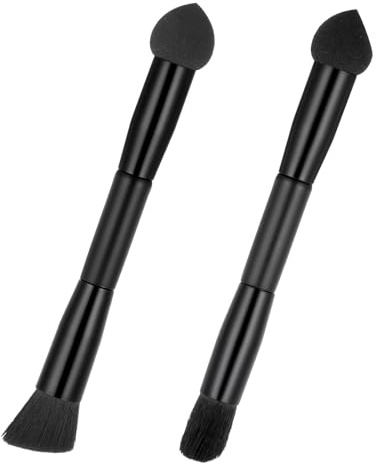 2 PCS Dual-Ended Hairline Powder Brush, Soft Root Touch up Powder Brush with Sponge Brush, Black Hair Foundation Brush for Covering Hair Root Touch up Contouring Blending