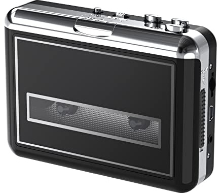 Lettore di cassette portatile e converte nastro in digitale MP3 digitale, registratore a nastro retrò Walkmaner con auto-reverse, 2 batterie AA/alimentazione USB (nero)