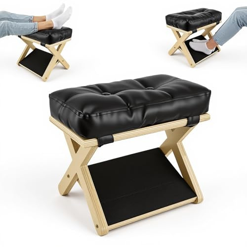 Repose Pied Bureau avec Coussinet Amovible, 2 en 1 Repose Pieds en Bois Massif, Appui Pieds Multifonctionnel avec Base Antidérapante pour Soulager Douleurs Genoux Cheville pour Bureau Maison