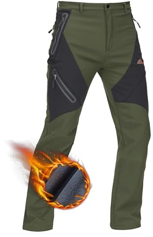 TACVASEN Mens Ski Trousers Fleece Lined Warm Hiking Pants Waterproof Outdoor Trousers Tactical Work Pants Green,38