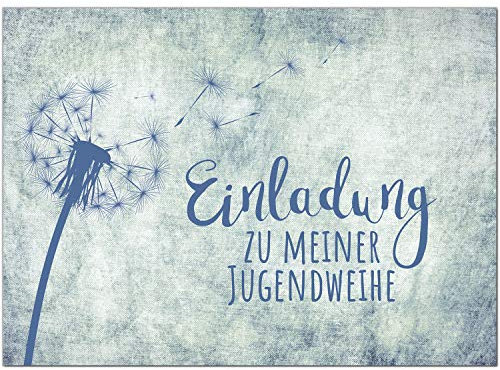 10 x Einladungskarten zur Jugendweihe mit Umschlag/In blau Jeans-Motiv Pusteblume/Jugendweihekarten/Einladungen zur Feier