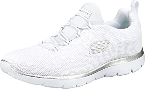 Skechers Damen Summits Leopard Spot Sportschuhe, White Mesh Silver Trim, 42 EU