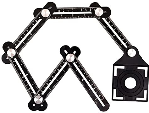 Multi Angle Measuring Ruler, Six-Sided Aluminum Alloy Template Tool, Multi Angle Measuring Tool with Ceramic Tile Punch Locator Hole Drill Guide for DIY Handymen Builders Carpenters Tilers Craftsmen