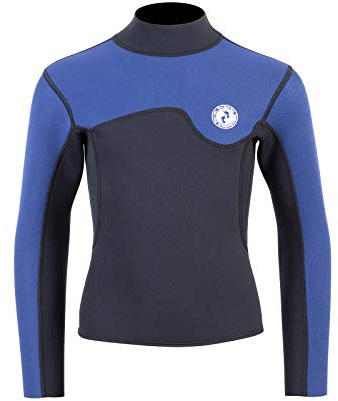 Two Bare Feet Junior Aspect Fleece Lined Zipless Thermal 2.5mm Superstretch Wetsuit Top - Children's Wetsuit Jacket (Black/Blue, L)
