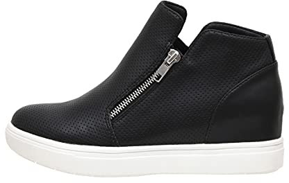 CUSHIONAIRE Hart Womens Casual Shoes with Dual Zippers- Lightweight Hidden Wedge Fashion Sneakers for Women, Black 8.5