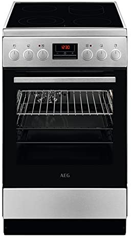 AEG CCB5442CBM 50 cm Standherd mit Glaskeramik-Kochfeld / Bräterzone / Mehrkreiskochzone / Versenkknebel / Grillfunktion / Display mit Uhr / A