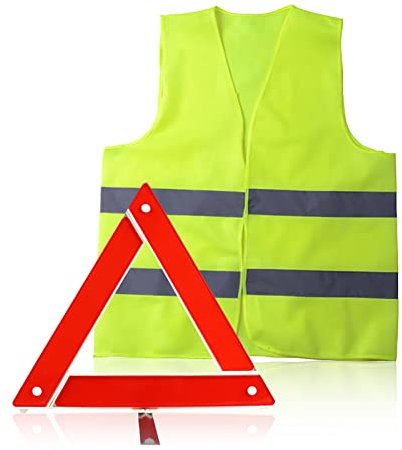 Gtwinsone Warndreieck und Warnweste Set Pannendreieck Reflektierend Notfalldreieck Faltbar Platzsparend Stabil für Auto KFZ PKW mit Aufbewahrungskoffer