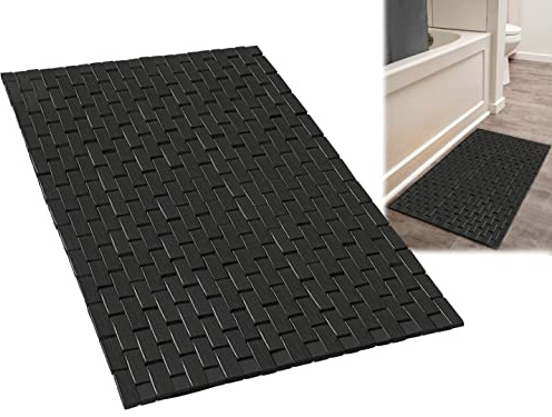 Bamboo Bath Mat (34 x 18 Inches L x W) - Foldable Wooden Bathmat - Accessories for Shower Bathroom Floor Tub Door - Quick Dry Dark Bamboo