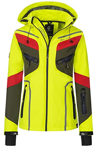 Rock Creek Damen Softshell Jacke Windbreaker Regenjacke Übergangsjacke Softshelljacke Damenjacke Regenmantel Outdoorjacke Kapuze D-465 Neongelb XS