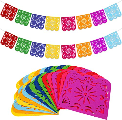 Qpout 2 Stück Tag der Tote Banner, Filz Mexikanische Partydekorationen Cinco de Mayo Dia De Los Muertos Papel Picado Banner, Fiesta Kinder Geburtstag Babyparty Party Indoor Outdoor Dekorationen
