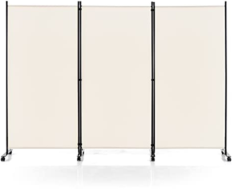 Giantex 3 Panel Folding Room Divider with Rollers White - 6 Ft Freestanding Folding Privacy for Wall Divider and Separator, 103 Wide Lightweight Portable Wall Partition Room Dividers with Wheels