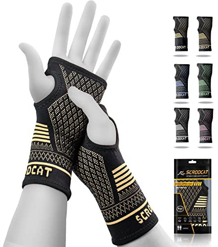 Scrodcat Kupfer Handgelenk Kompressionshülsen 1-Paar für Karpaltunnel,Arthritis, Schmerzlinderung Behandlung, Handgelenk Bandage mit Daumenschlaufe für Deman und Männer
