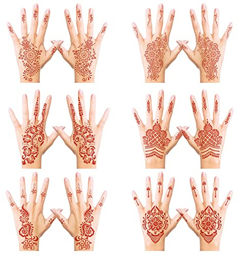 Henna Temporary Tattoo Stickers, Brown Henna Tattoo Stickers kit， Fashion Flash Women Tattoo Waterproof Red Ink Henna hands Tattoo for the weddings and Festivals, & Parties