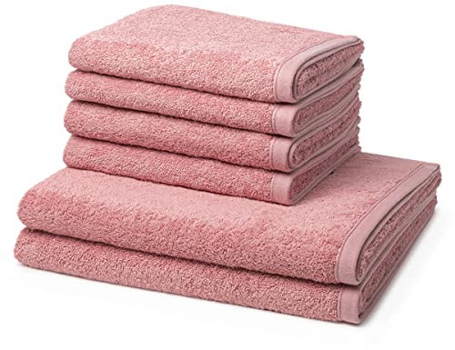 Ross - 6 teiliges Frottier-Set - Vita (4 X Handtuch 2 X Duschtuch im Set) - 520 g/m2 - Baumwolle - Walkfrottee - saugstark - weich und flauschig - Altrosa