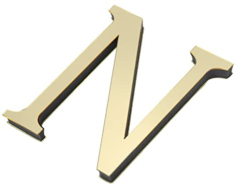 PATIKIL 3D Acrylique Alphabet Miroir Paroi Autocollants Lettre N Autoadhésif Maison Décoration Lettre Signe Art Autocollant Décalcomanie pour Bricolage Maison Décoration Clair Doré