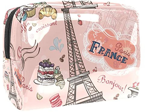 Trousse de Maquillage de Voyage Trousse de Toilette Trousse cosmétique,Tour Eiffel France Voyage,Pochette de Maquillage étanche en PVC pour étui à cosmétiques