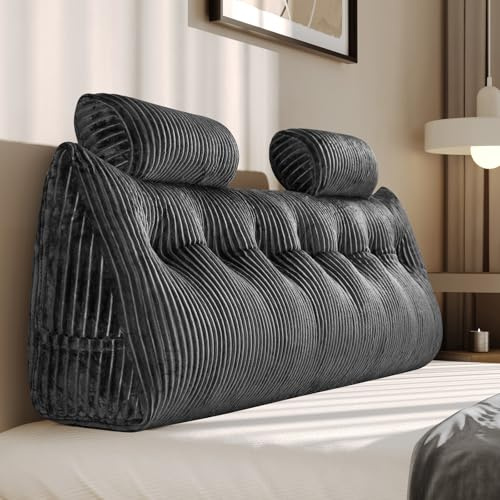 Z-hom Almohadas grandes de cuña para la espalda, almohada triangular para lectura, cojín de apoyo lumbar, respaldo de cintura, cojín de posicionamiento suave para sofá cama (gris, 200 cm)