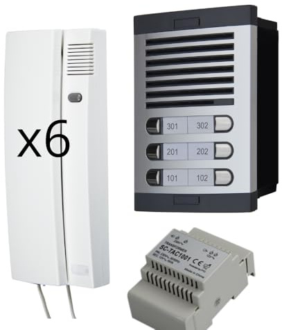 Automatische Türsprechanlage mit Analogsystem 4+n, für Gemeinschaften, komplett: Straßenschild, Telefone, Einbaudose und Netzteil. Hochwertige Herstellung