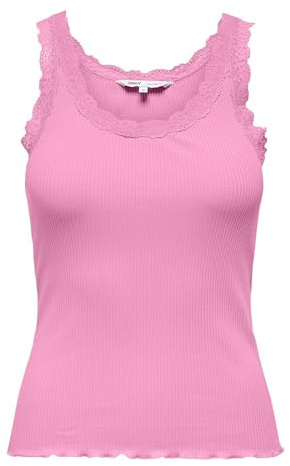 ONLY Onlsara Sharai Lace Tank Top Jrs Noos Canotta Basic Senza Maniche Scollo A U E Dettaglio in Pizzo, Begonia Rosa, M Donna