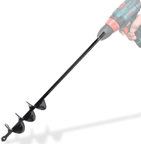 Warmfay Earth Auger Drill Bit, Garden Auger 75X5CM, Post Hole Digger - Hex Shank Stainless Steel, Black Solid Shaft Spiral Drill