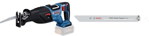 Bosch Professional 18V System BITURBO Akku Säbelsäge GSA 18V-28 (ohne Akku/Ladegerät) + 5x PRO Pallet S1022HFR Repair fast Säbelsägeblatt (für Stahl, Holz mit Nägeln, Länge 200 mm, Zubehör)