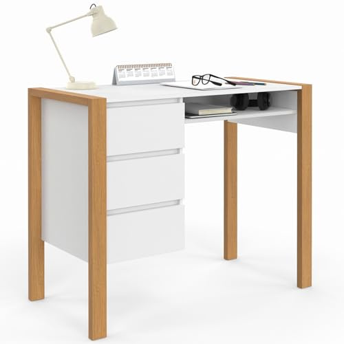 IDMarket - Bureau scandinave Hugo avec 3 tiroirs et Niche Blanc et Bois