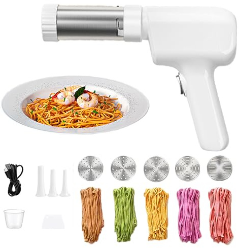 Elektrisk pastamaskin, handhållen nudelmaskin med 5 pastaskärformar, bärbar pastarulle och degpress för hemlagad spaghetti, fettuccine och mer