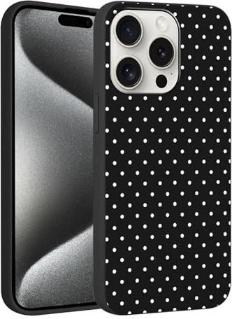 Foonary Polka Dot Phone Case for iPhone 15 Pro Max Cute Fashion Pattern Case 6.7, Aesthetic Trendy Stylish Design Women Girly Cover Camera Protective Gloss Soft Slim Silicone Shockproof Funda, Black