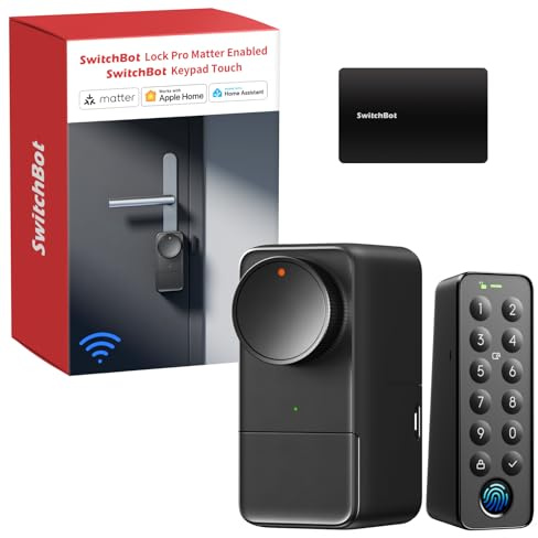 SwitchBot WLAN Smart Lock Pro mit Touchscreen-Tastatur, Matter Over WiFi, Elektronisches Türschloss Mit Aufladbarem Akku, Türöffner per App, Fingerprint, Code, Alexa, Google, unterstützt Apple Home