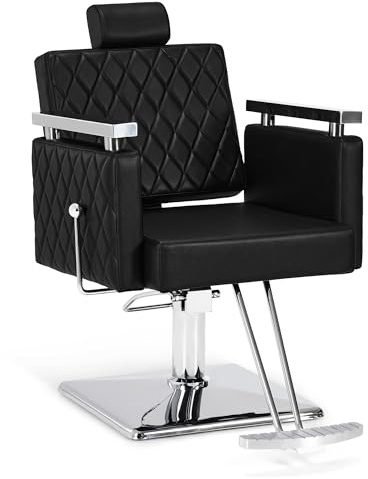 Barberpub Sedia da parrucchiere con poggiatesta inclinabile, con pompa idraulica, girevole a 360°, dispositivo da parrucchiere, regolabile in altezza, sedia per lo styling in PVC, 2073 (nero)