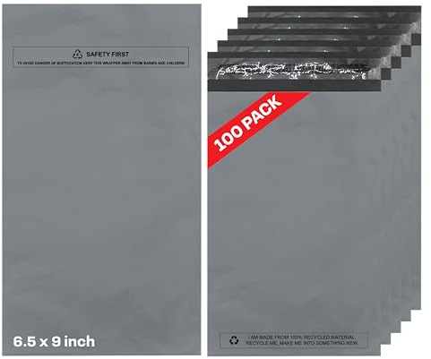 sheikhuu [100-Pack Parcel bags (6.5 x 9) Postage bags, Mailing bags [LifetimeSupport] Grey Shipping Bags with Self-Seal Closure, Tamper-Proof Packaging Bags for Mailing, Postage & Shipping