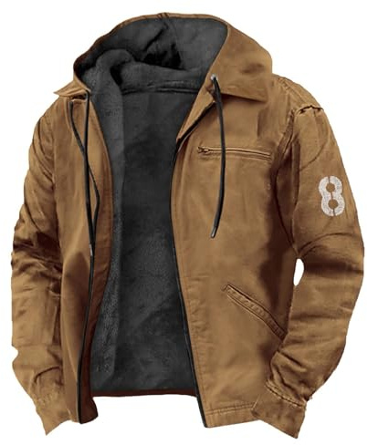 Genérico Cazadora Invierno Hombre Forro Polar Ligera Chaqueta De Lana Termico Abrigo Con Capucha Y Cremallera Elegante Parka Frio Extremo Nieve Deporte Jacket MarróN 8XL