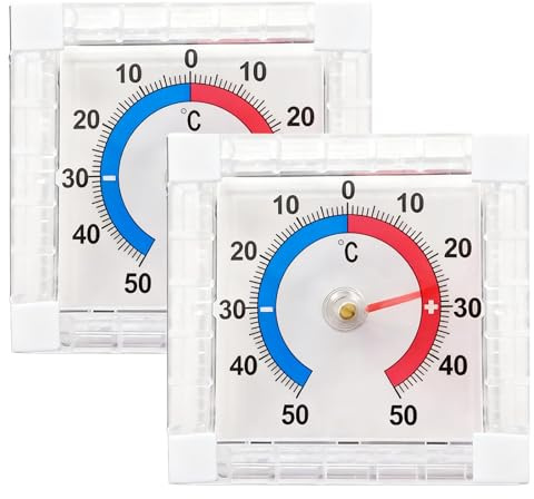 Confezione da 2 termometri per finestre, autoadesivi + – 50 °C, per esterni, termometri esterni, termometri esterni, termometri per esterni, resistenti alle intemperie, termometro, adatti per esterni