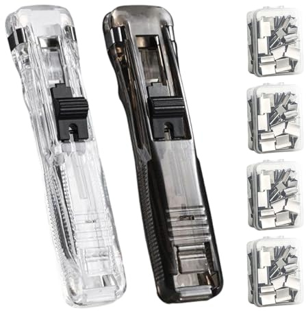Small Stapler 2 Pack with 200 Reusable Clips, Portable Compact Handheld Paper Stapling Tool, PP Metal Desk Stapler for Home, Office, School, Classroom, Business, Hospital Document & Paper Binding