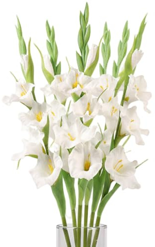 Gladiolus konstgjorda blommor, 6 ST. 55 cm realistiska långa konstgjorda blommor för vas, livslika faux blommor för bröllop, hem, hotell, vit