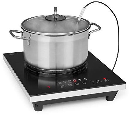 KLARSTEIN Cook n Roll - Piano Cottura a Induzione Singolo, 2000W, Fornello: 26 cm Ø, 10 Livelli di Temperatura, 6 Programmi di Cottura, Funzione SousVide, HeatControl: Incluso Termometro, Nero