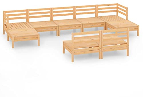 vidaXL Bois de Pin Massif Salon de Jardin 9 pcs Mobilier de Patio Meubles d'Extérieur Mobilier de Jardin Ensemble de Meubles de Terrasse