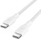 Belkin USB-C/USB-C-Kabel, 100 W Power Delivery USB-IF-zertifiziertes 2.0-USB-C-Ladekabel mit doppelt geflochtenem Nylonmantel, iPhone 16, iPhone 15, iPad Pro, MacBook, Galaxy S24, Pixel, 3 m - Weiß