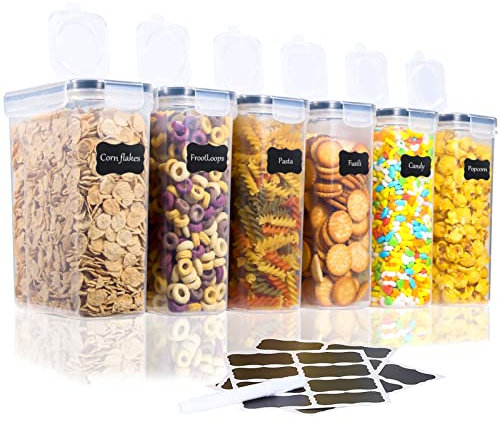 LUFEVRM 2.5L Vorratsdosen mit Deckel,6er Luftdichte Aufbewahrungsbox küche Sets,BPA-freie Müslispender aus Kunststoff Müsli Aufbewahrung für Trockene Lebensmittel,Müsli,Mehl,Zucker,inkl 24 Etiketten